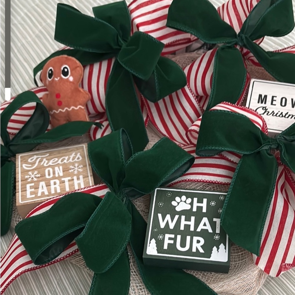 Pet Cat Wreath Adorable Green & Red Fun Wreath Final Sale